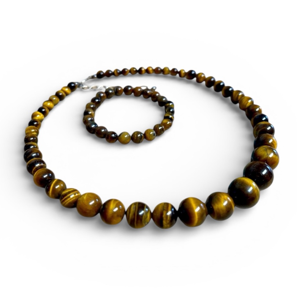 HSN Tiger Eye Necklace 925 Sterling Silver chain & Get Free Tiger Eye Bracelet
